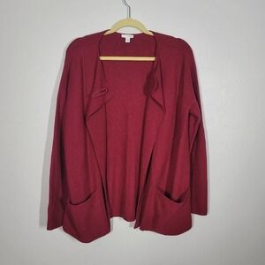 J. Jill Drape Open Front Long Sleeve Soft Wool Cardigan Sweater Red Size Small